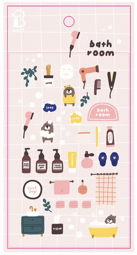 Korean BONITO Bear's Bath Room Paper Stickers Scrapbooking Diy Journal Diary Stationery Sticker Cute Decor School Gift