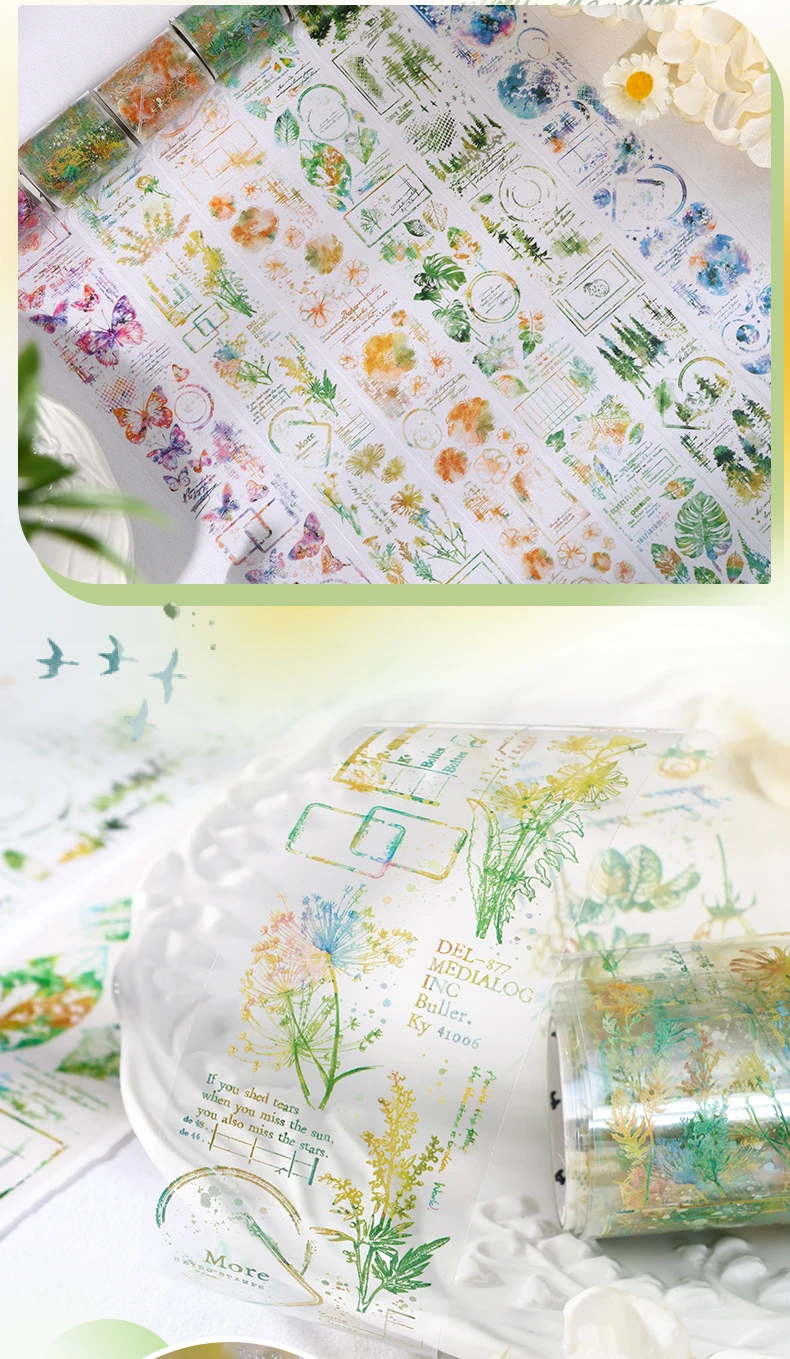 Journal GO 5x200cm Forest Butterflies PET Tape Landscape Stickers DIY Scrapbooking Diary Collge Junk Journal Masking Tape