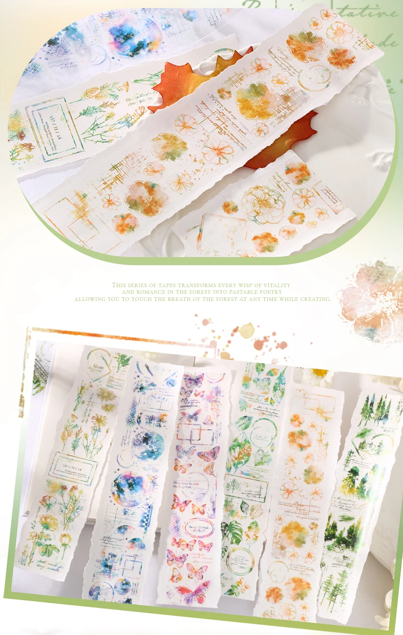 Journal GO 5x200cm Forest Butterflies PET Tape Landscape Stickers DIY Scrapbooking Diary Collge Junk Journal Masking Tape