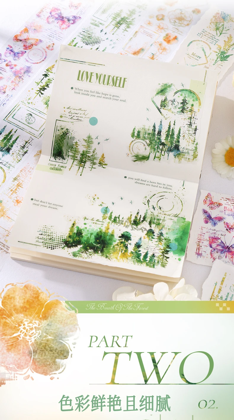 Journal GO 5x200cm Forest Butterflies PET Tape Landscape Stickers DIY Scrapbooking Diary Collge Junk Journal Masking Tape