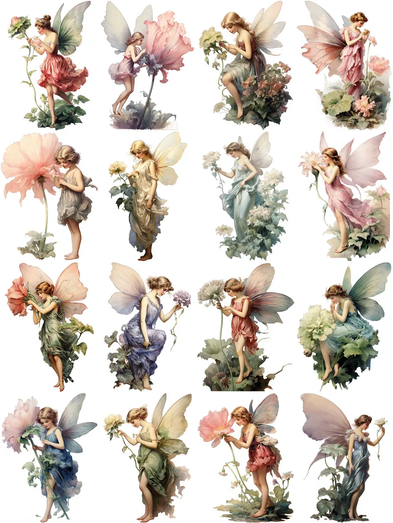 16Pcs/Pack Flower Elf Fairy Sticker DIY Craft Scrapbooking Album Junk Journal Decorative Stickers