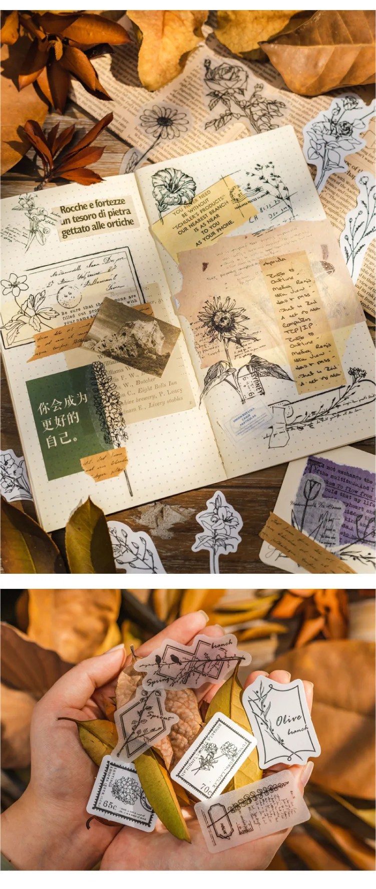 40pcs Kawaii Stationery Stickers Four Seasons Secret Realm Series Junk Journal Diary Planner Decorative Mobile Sticker