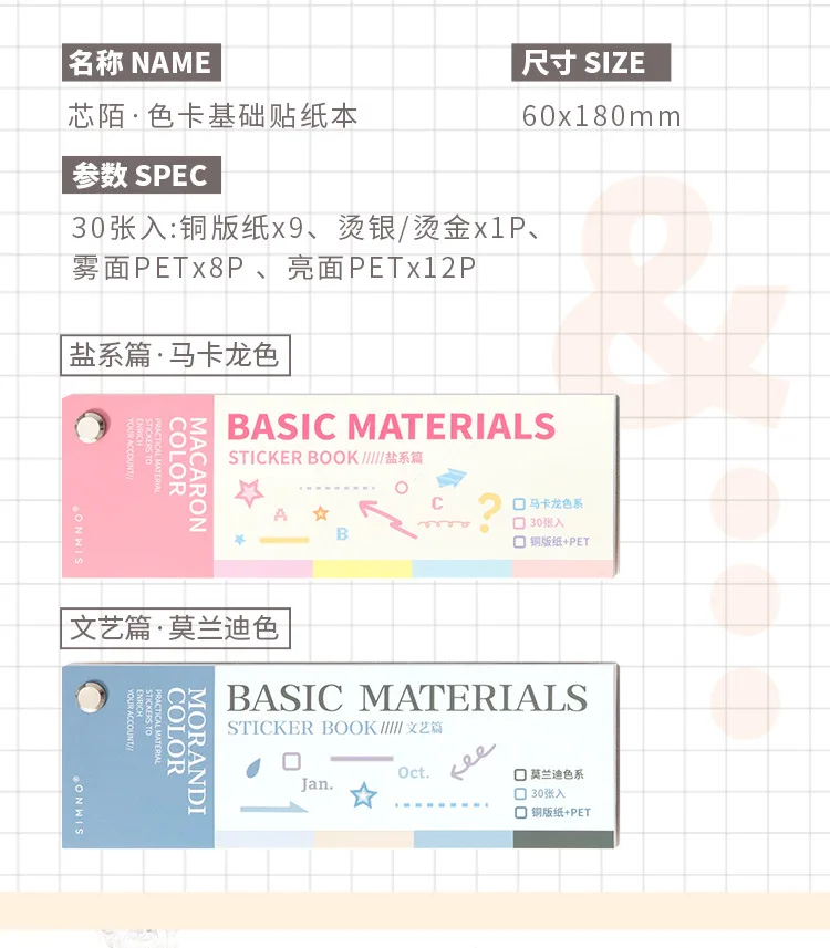 30pcs/lot Kawaii Stationery Stickers Color Card Fundamentals Diary Planner Decorative Sticker Scrapbooking Journal DIY Craft