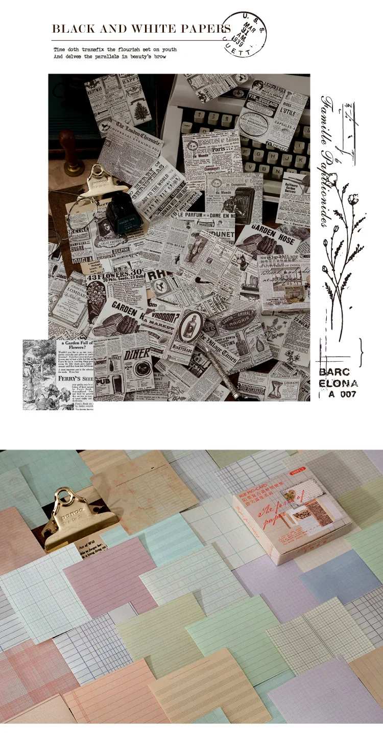 100pcs/lot Memo Pads Material Paper Vintage Fingertip Junk Journal Scrapbooking Cards Retro Background Decoration Paper