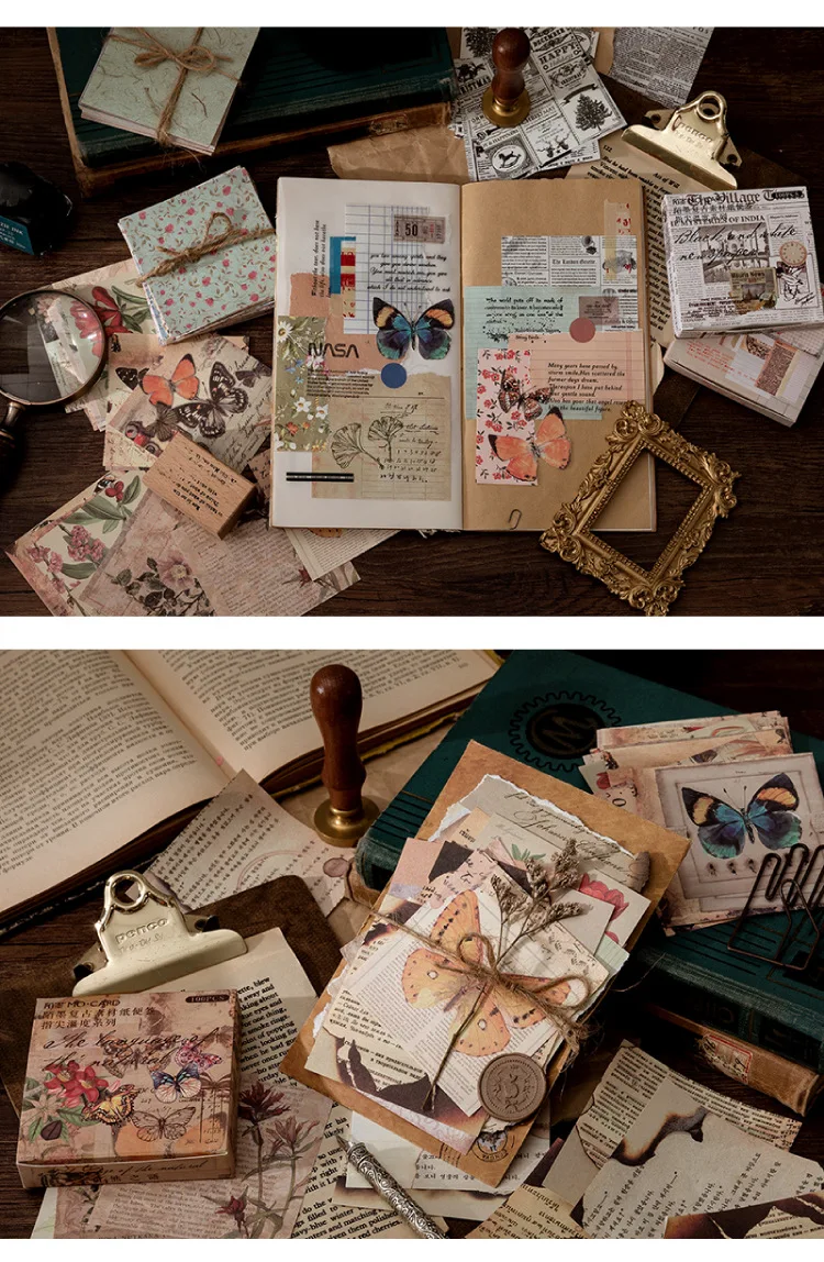 100pcs/lot Memo Pads Material Paper Vintage Fingertip Junk Journal Scrapbooking Cards Retro Background Decoration Paper