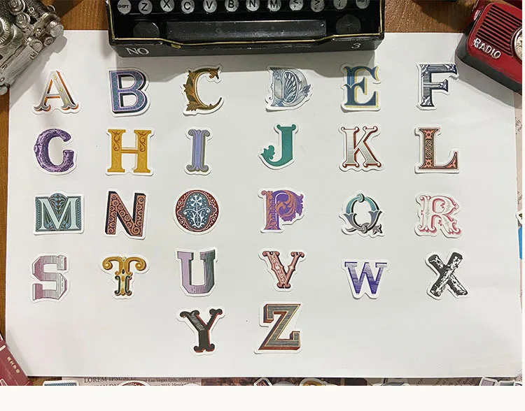 52 Pcs Washi Tape Stickers Set Vintage English Alphabet Letter Journal Decorative DIY Adhesive for Scrapbooking And Diary