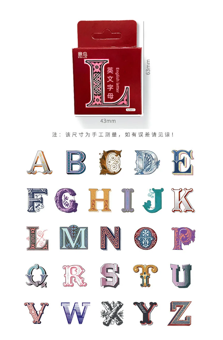 52 Pcs Washi Tape Stickers Set Vintage English Alphabet Letter Journal Decorative DIY Adhesive for Scrapbooking And Diary