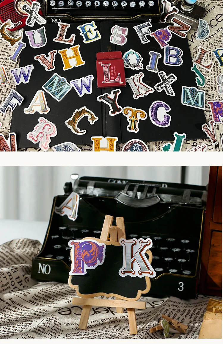 52 Pcs Washi Tape Stickers Set Vintage English Alphabet Letter Journal Decorative DIY Adhesive for Scrapbooking And Diary