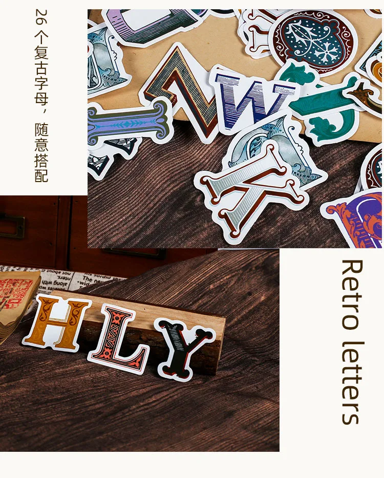 52 Pcs Washi Tape Stickers Set Vintage English Alphabet Letter Journal Decorative DIY Adhesive for Scrapbooking And Diary