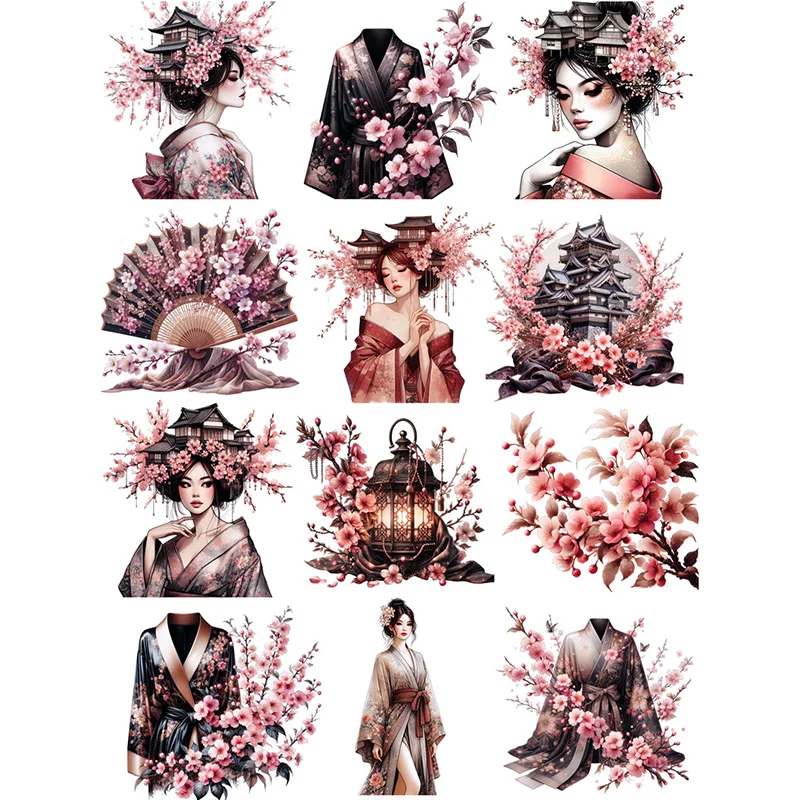 12Pcs/Pack Sakura Palace Kimono Girl Sticker DIY Craft Scrapbooking Album Junk Journal Decorative Stickers