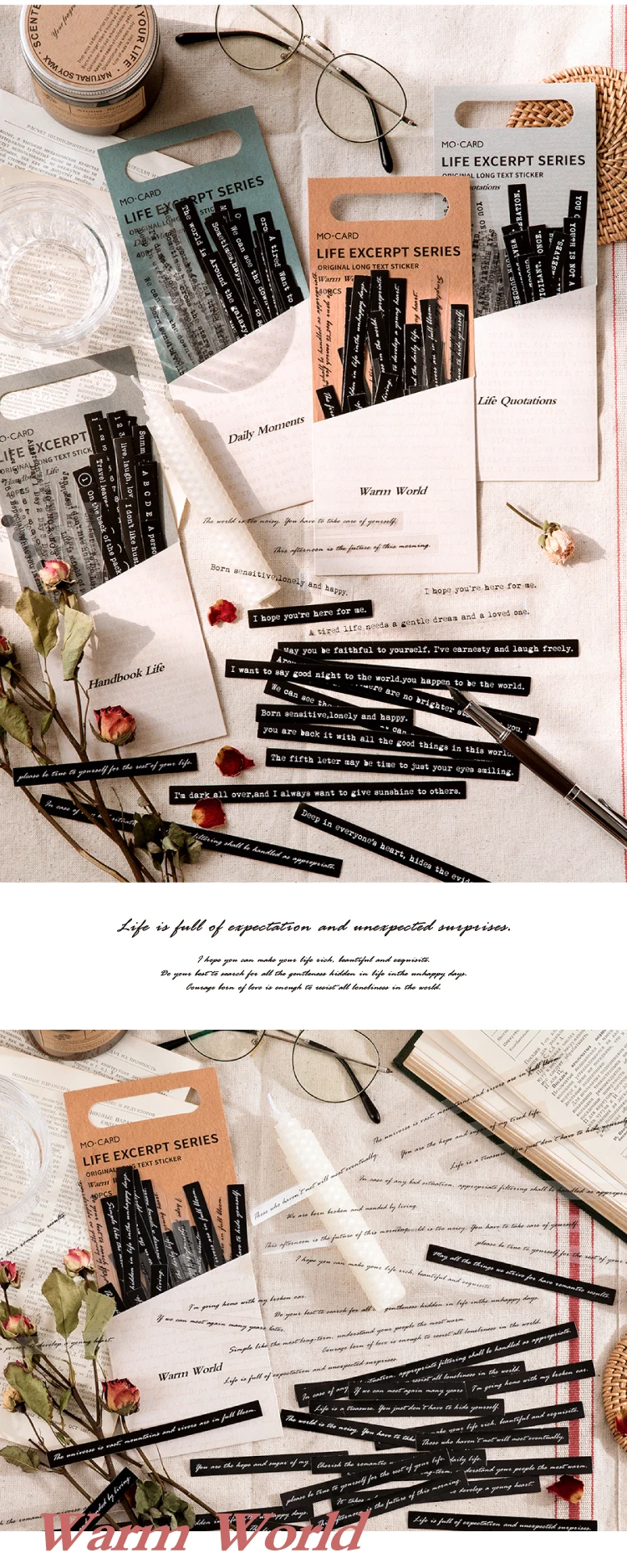 40pcs Warm Word Daily Moments Phrase Stationery Supplies Planner Stickers Bullet Journaling Deco Album DIY Stationery Stickers