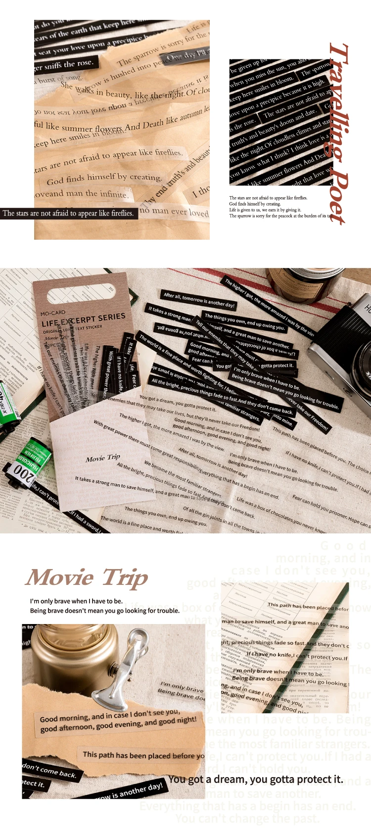 40pcs Warm Word Daily Moments Phrase Stationery Supplies Planner Stickers Bullet Journaling Deco Album DIY Stationery Stickers