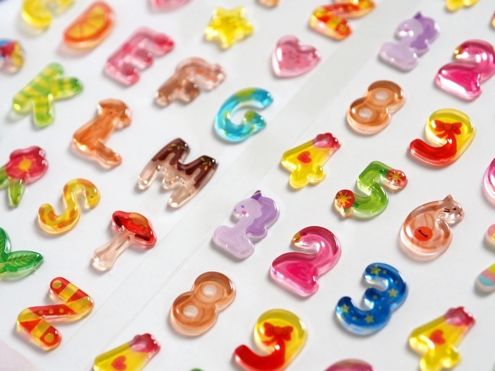Korean Import BONITO Creative Alphabet Number Colorful Jelly 3D Stickers Scrapbooking Diy Journal Stationery Sticker School Gift