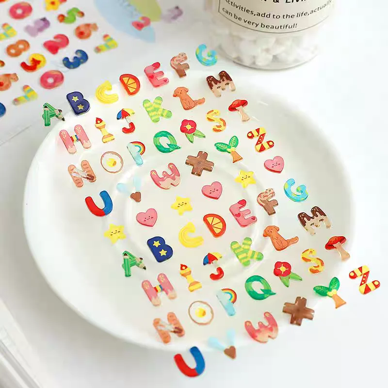 Korean Import BONITO Creative Alphabet Number Colorful Jelly 3D Stickers Scrapbooking Diy Journal Stationery Sticker School Gift
