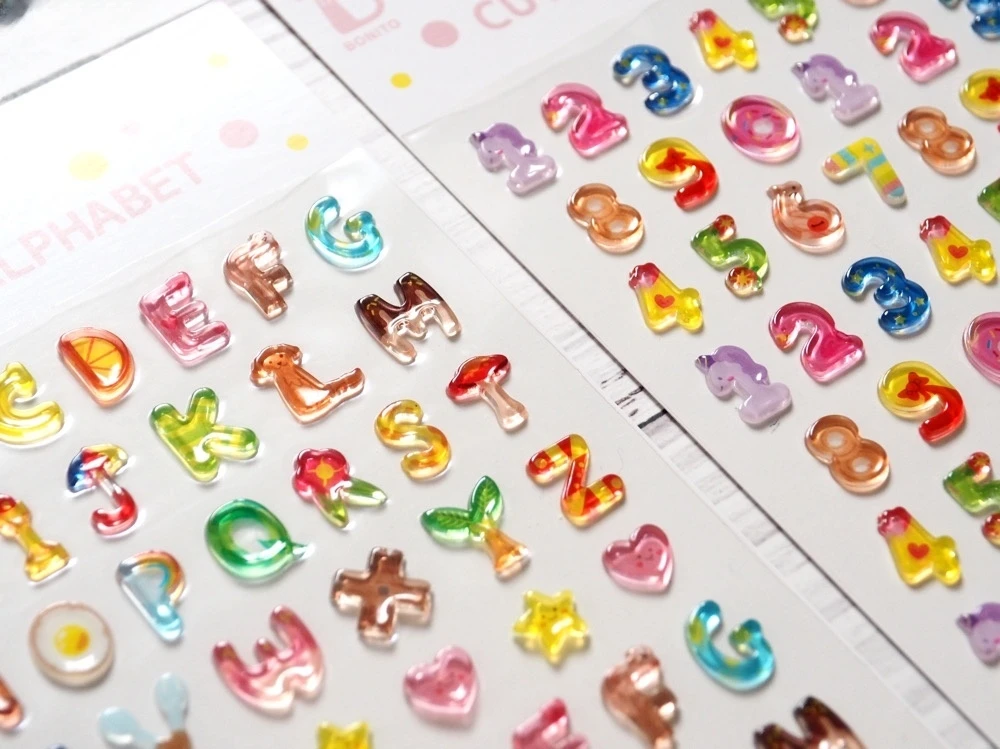 Korean Import BONITO Creative Alphabet Number Colorful Jelly 3D Stickers Scrapbooking Diy Journal Stationery Sticker School Gift