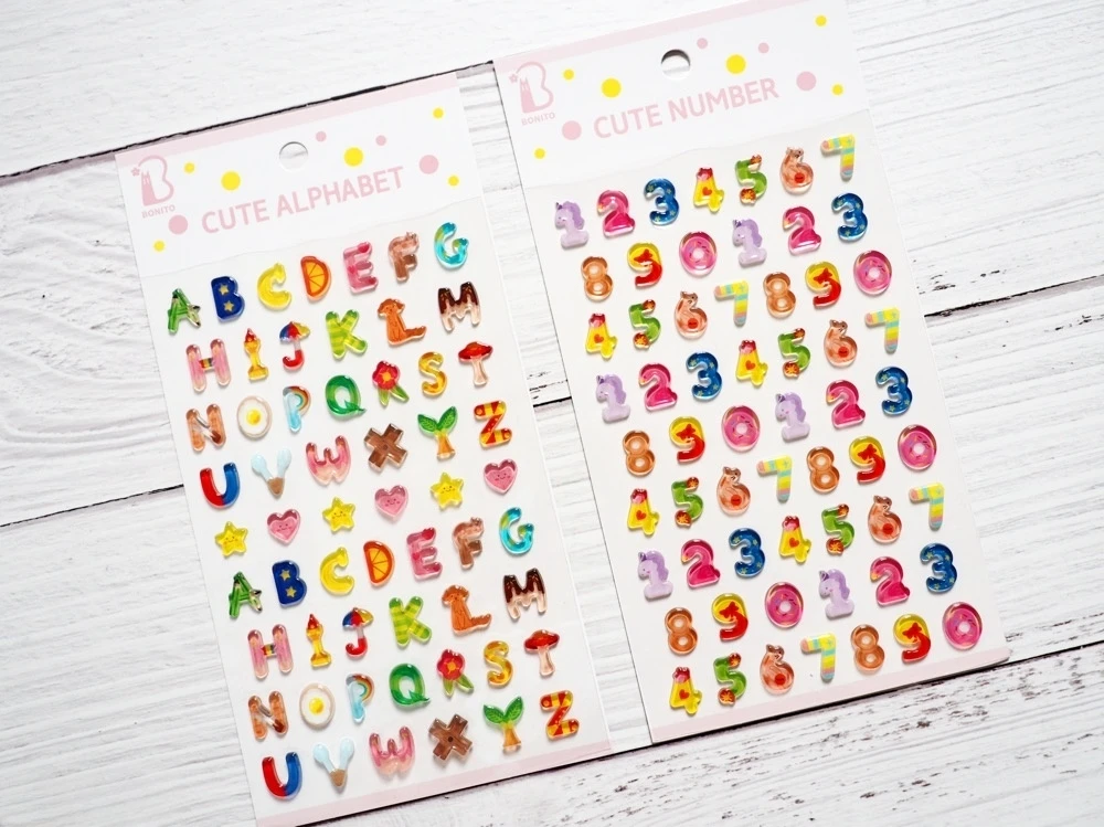 Korean Import BONITO Creative Alphabet Number Colorful Jelly 3D Stickers Scrapbooking Diy Journal Stationery Sticker School Gift