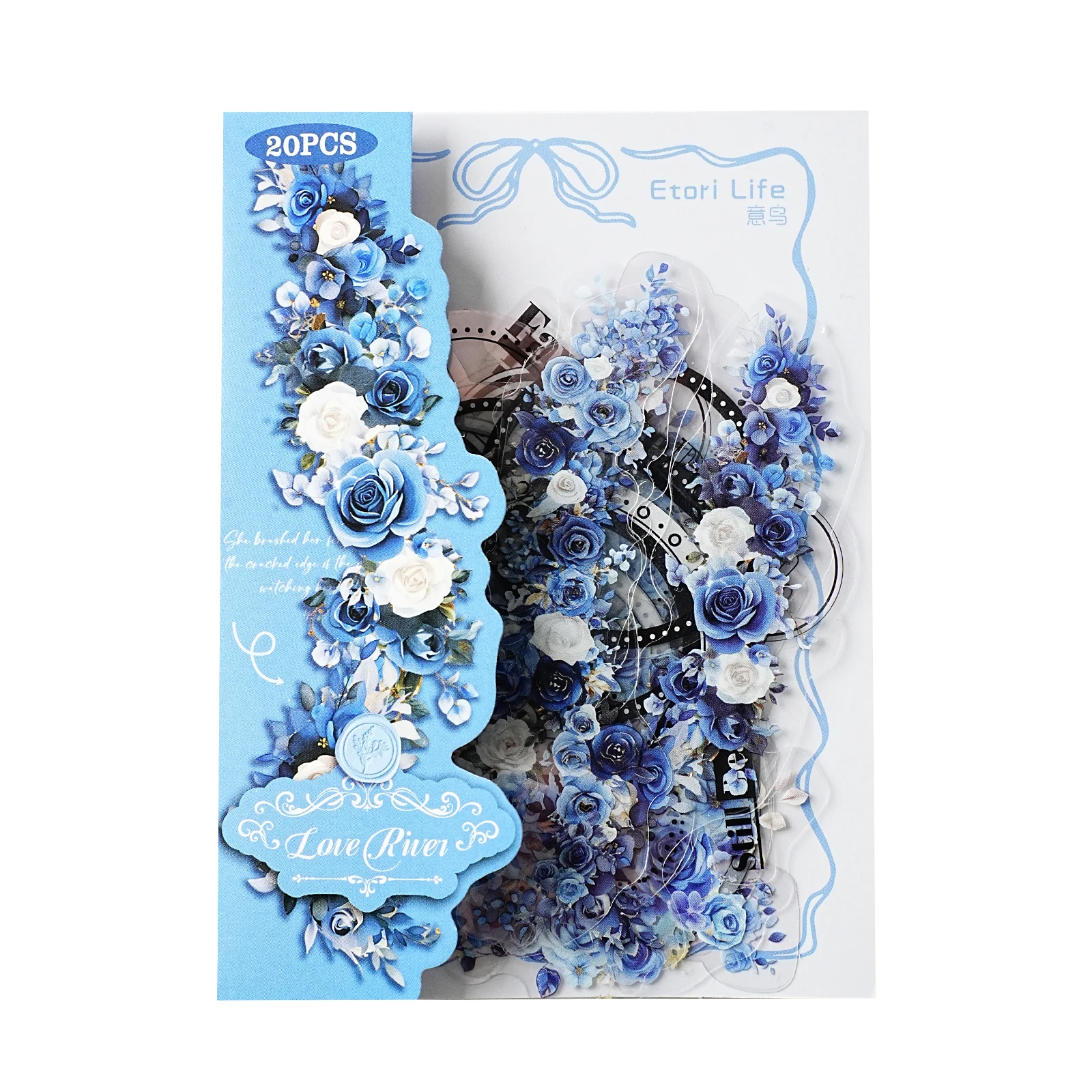 Etori Life Fall in Love Blues Floral Vine Black and White Round Border Pet Stickers 20 Sheets for Notebook Collage Decoration, Laptop Stickers, Office Decoration Accessories, Handmade Scrapbooking Supplies, Pencil Cases, Stamp Pads, DIY Diary, Student Gift Paper Bags, Stationery Stickers, School Supplies, Back-To-School Season, Gifts for Friends