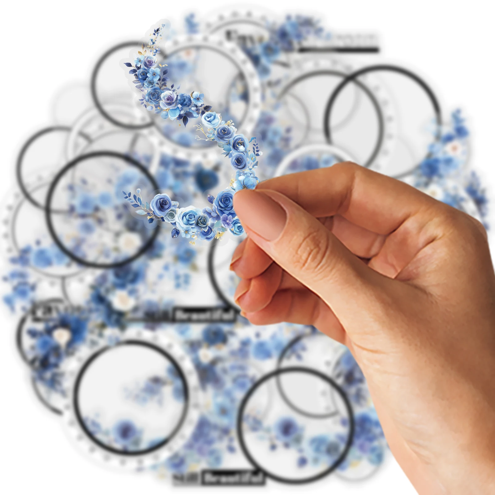 Etori Life Fall in Love Blues Floral Vine Black and White Round Border Pet Stickers 20 Sheets for Notebook Collage Decoration, Laptop Stickers, Office Decoration Accessories, Handmade Scrapbooking Supplies, Pencil Cases, Stamp Pads, DIY Diary, Student Gift Paper Bags, Stationery Stickers, School Supplies, Back-To-School Season, Gifts for Friends