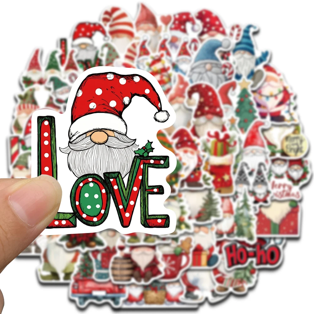 50PCS Happy Christmas Gnome Stickers PVC Decorative for Home 2024 Wall Sticker Gift Year Christmas 2025 Aesthetic Phone Sticker