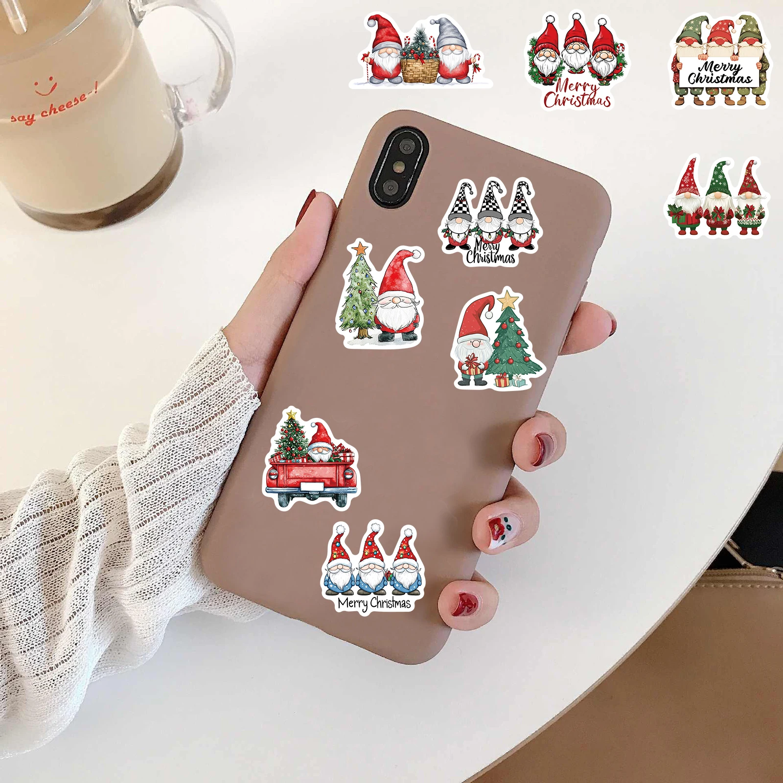50PCS Happy Christmas Gnome Stickers PVC Decorative for Home 2024 Wall Sticker Gift Year Christmas 2025 Aesthetic Phone Sticker