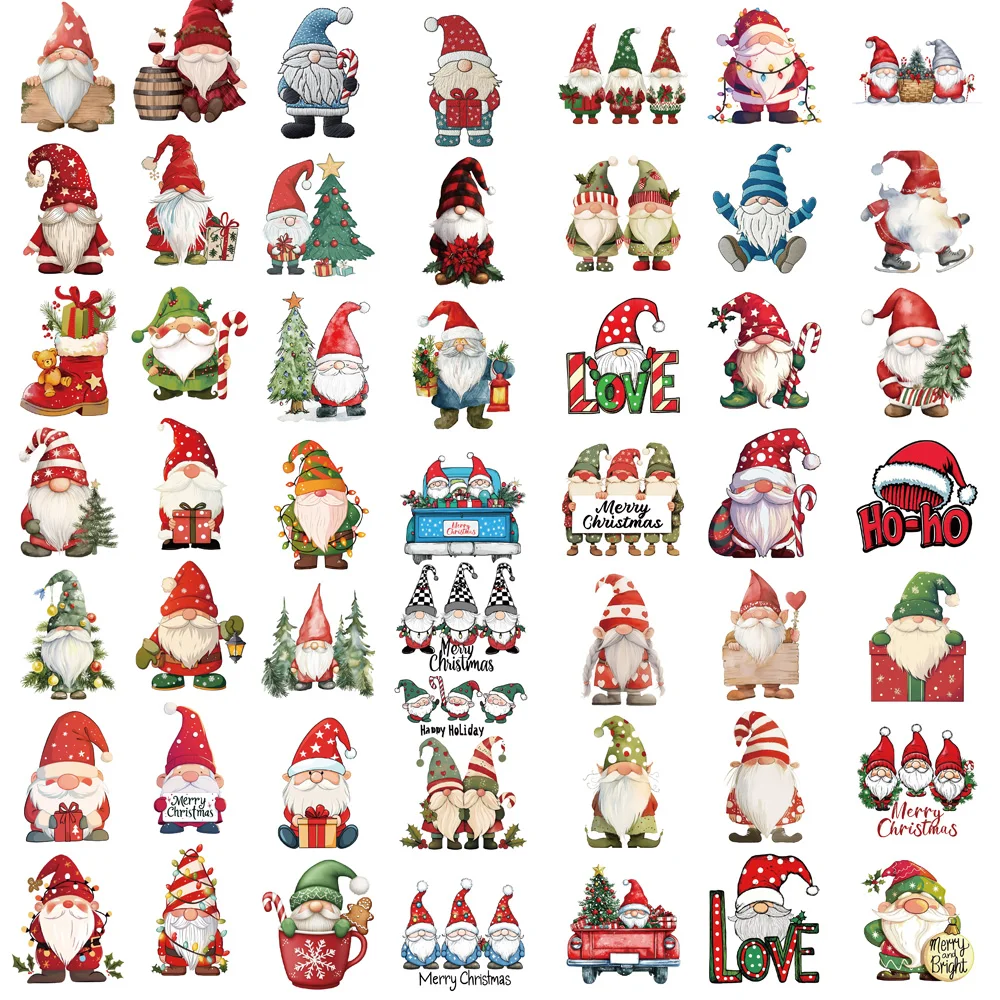 50PCS Happy Christmas Gnome Stickers PVC Decorative for Home 2024 Wall Sticker Gift Year Christmas 2025 Aesthetic Phone Sticker