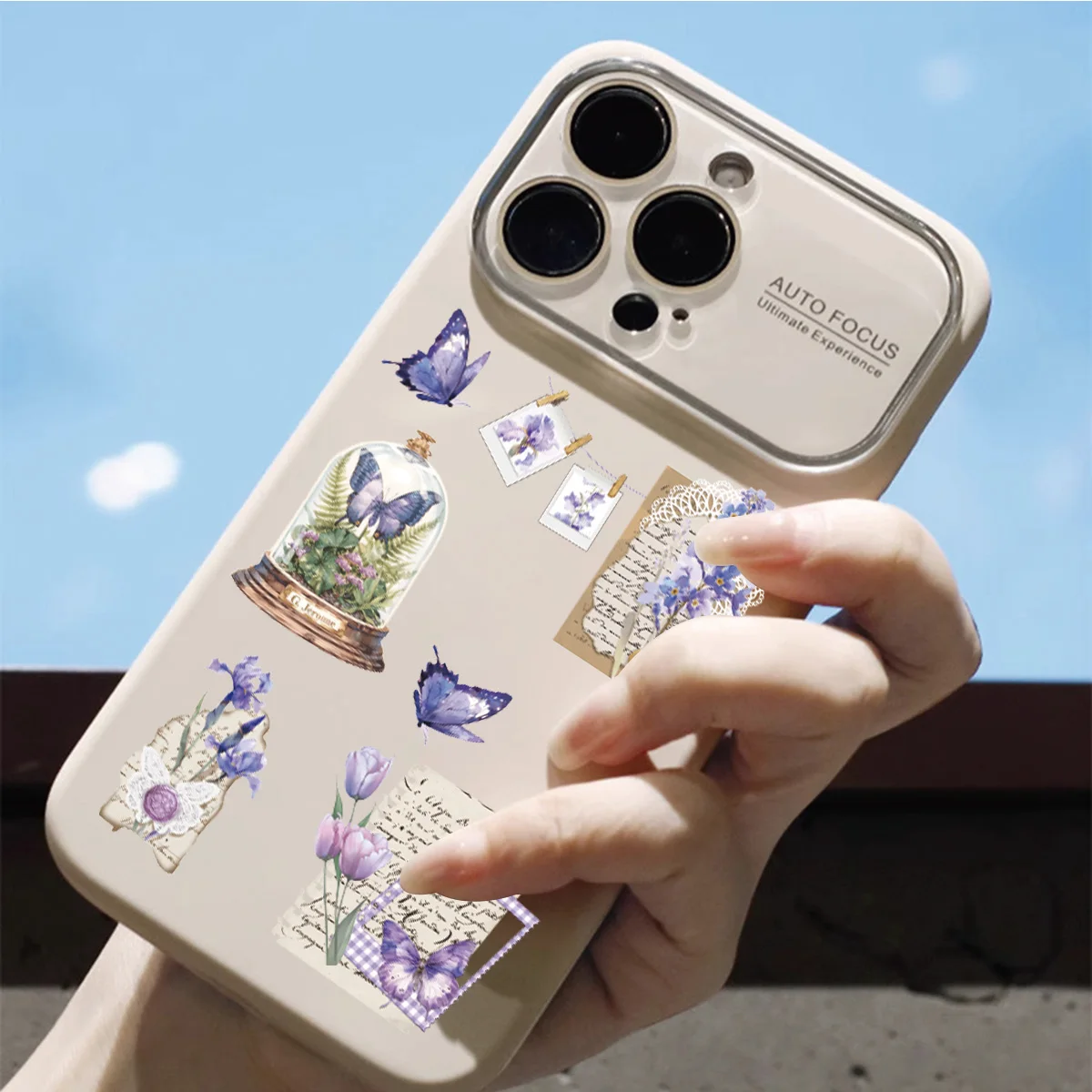 Etori Life Purple Blue Roland Letters with Floral Patterns Vintage Journal Stickers DIY Scrapbook Supplies, Room Decoration, Gift Box Packaging, Baking Sealing, Student Stationery, Children's Stickers, Die-Cut Craft
