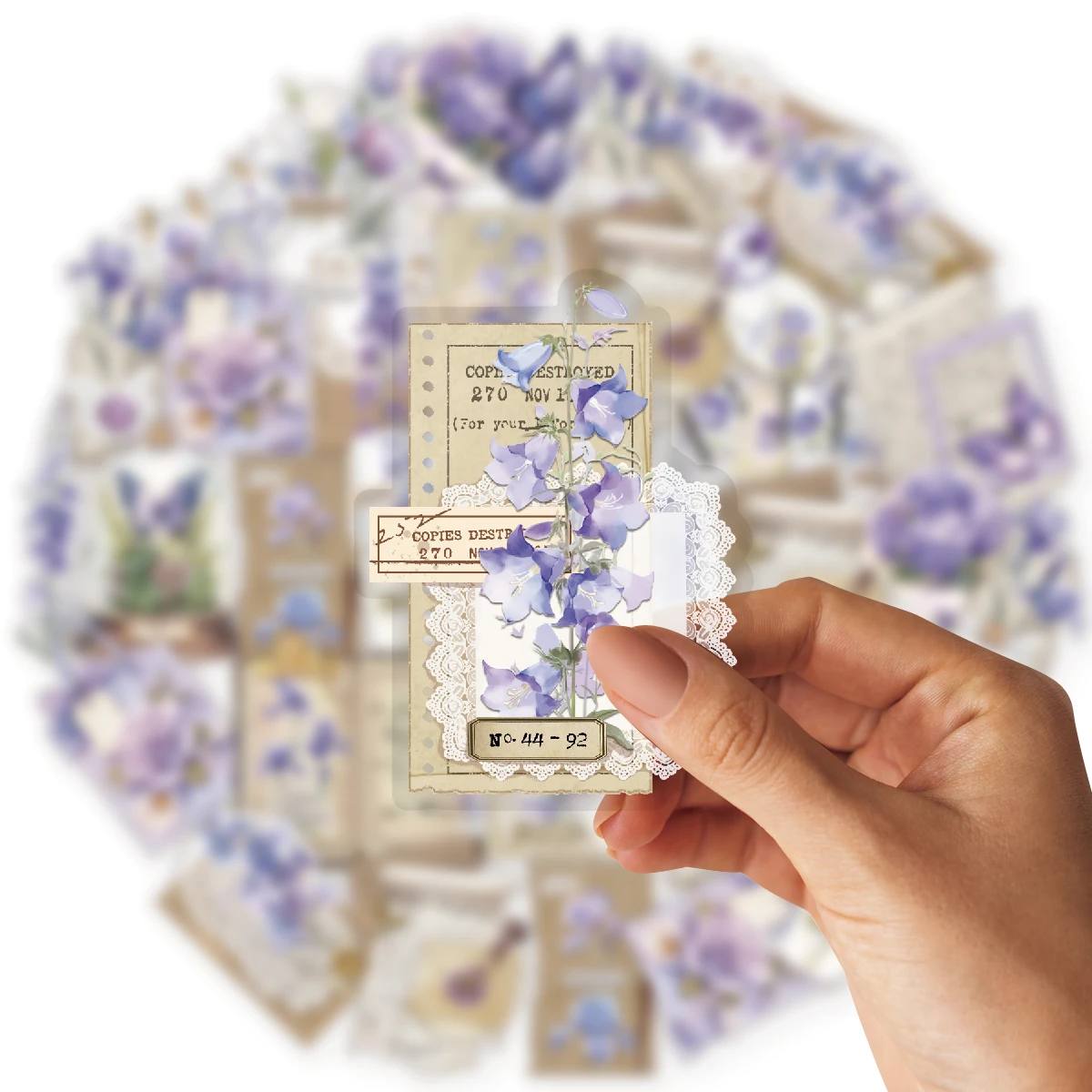 Etori Life Purple Blue Roland Letters with Floral Patterns Vintage Journal Stickers DIY Scrapbook Supplies, Room Decoration, Gift Box Packaging, Baking Sealing, Student Stationery, Children's Stickers, Die-Cut Craft