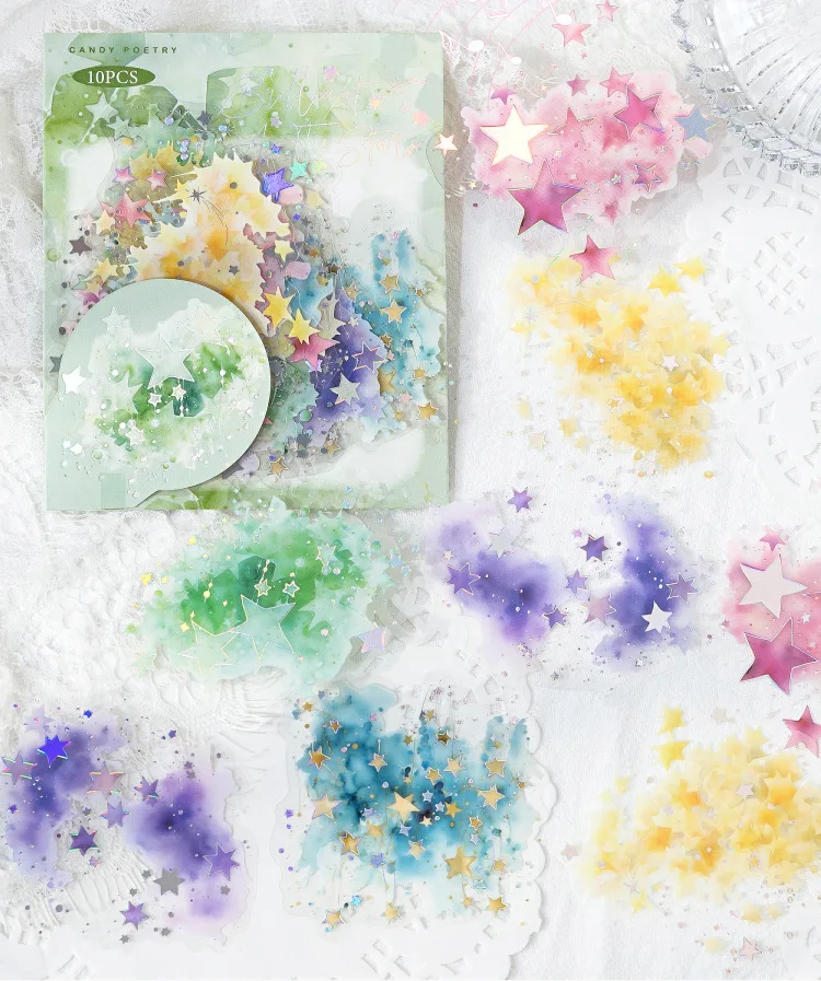 10pcs/1lot Kawaii Scrapbook Stickers flowing light and overflowing color Scrapbooking Supplies Planner Decorative Stationery