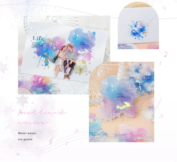 10pcs/1lot Kawaii Scrapbook Stickers flowing light and overflowing color Scrapbooking Supplies Planner Decorative Stationery