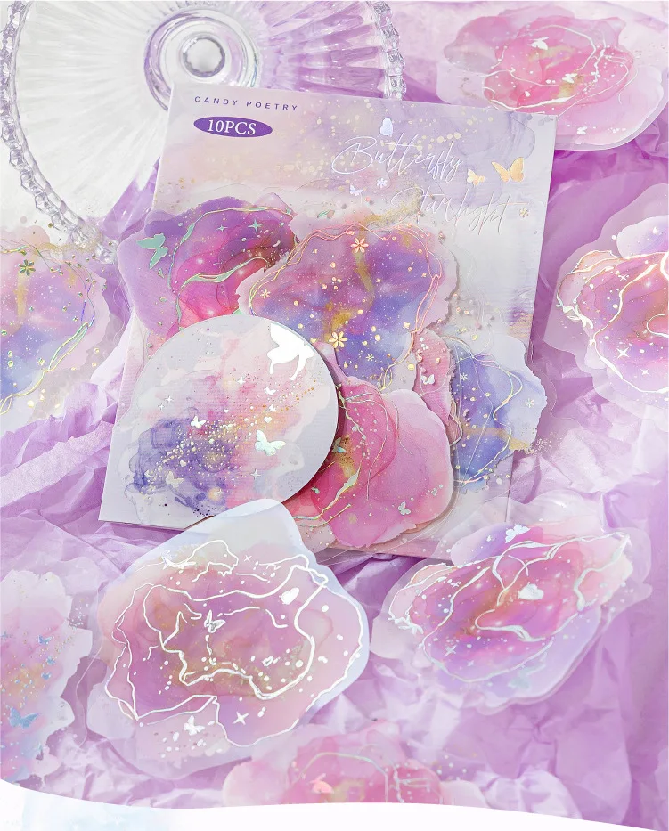 10pcs/1lot Kawaii Scrapbook Stickers flowing light and overflowing color Scrapbooking Supplies Planner Decorative Stationery