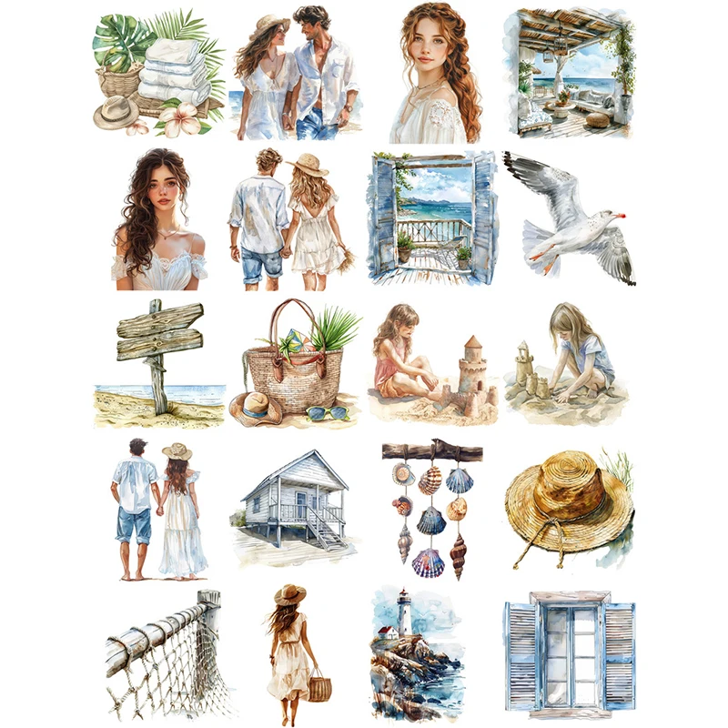20Pcs/Pack Seaside Vacation Sticker DIY Craft Scrapbooking Album Junk Journal Decorative Stickers