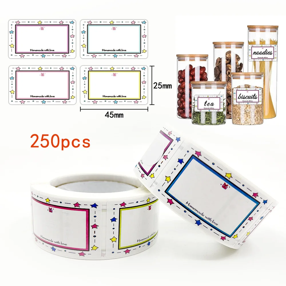 250Pcs Rectangle Canning Labels for Food Containers Jars Kitchen Restaurant Storage Organization, Can Write, 1' X 1.8'