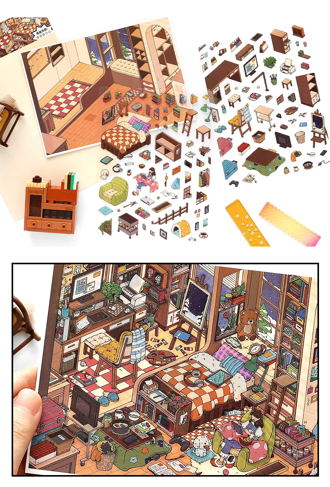 My Little Nest 15.0 Series Kawaii 3D Cartoon Miniature Scene Stickers DIY Hand Pasting Stacking Fun Scrapbook Stickers