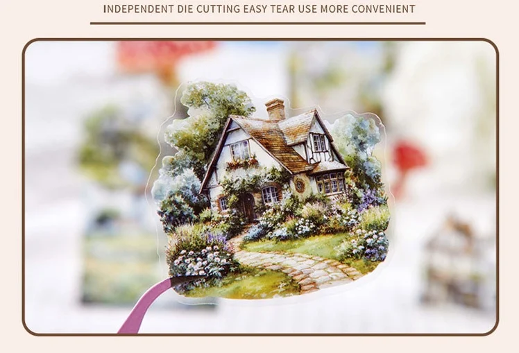 30pcs/pack Ins Aesthetic Stationery Stickers Town Scenery PET Scrapbook Stickers Collage Decor Diary Album Junk Journal Supplies