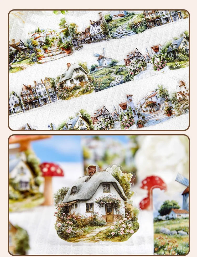 30pcs/pack Ins Aesthetic Stationery Stickers Town Scenery PET Scrapbook Stickers Collage Decor Diary Album Junk Journal Supplies