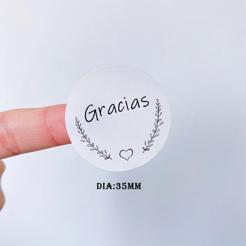 100Pcs Spanish Gracias Thank You Love Wreath Sealing Sticker DIY Decorative Stickers Gift Package Handmade 3.5CM