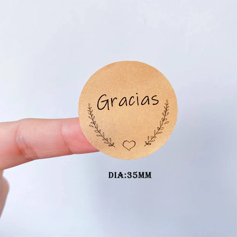 100Pcs Spanish Gracias Thank You Love Wreath Sealing Sticker DIY Decorative Stickers Gift Package Handmade 3.5CM