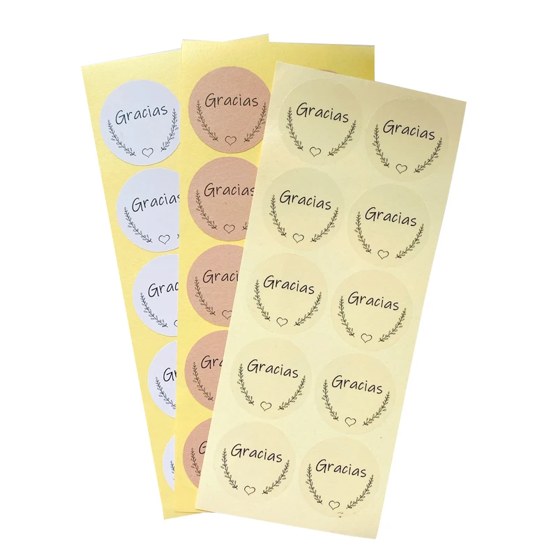100Pcs Spanish Gracias Thank You Love Wreath Sealing Sticker DIY Decorative Stickers Gift Package Handmade 3.5CM