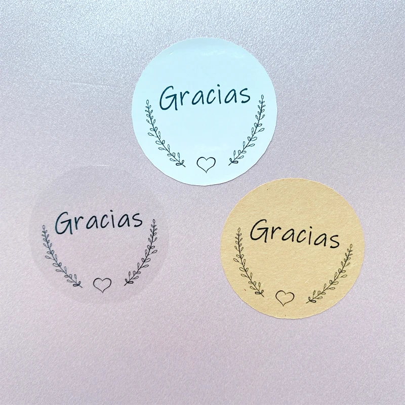 100Pcs Spanish Gracias Thank You Love Wreath Sealing Sticker DIY Decorative Stickers Gift Package Handmade 3.5CM
