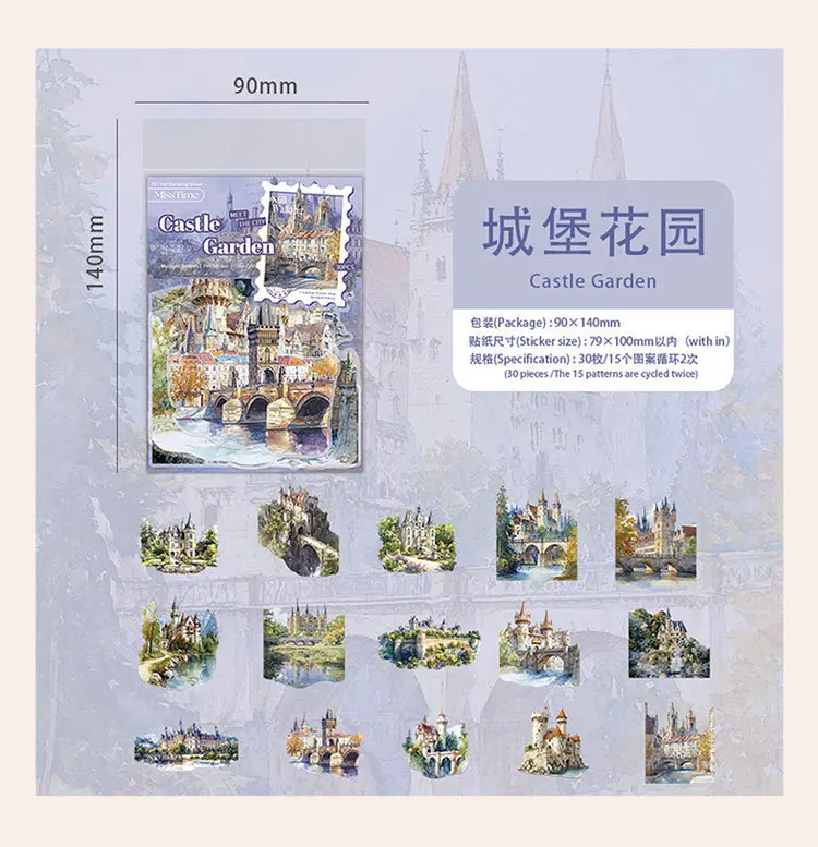 30pcs/1lot Kawaii Stationery Stickers Landscape Collection Language Junk Journaling Decorative Scrapbooking for Scrapbook