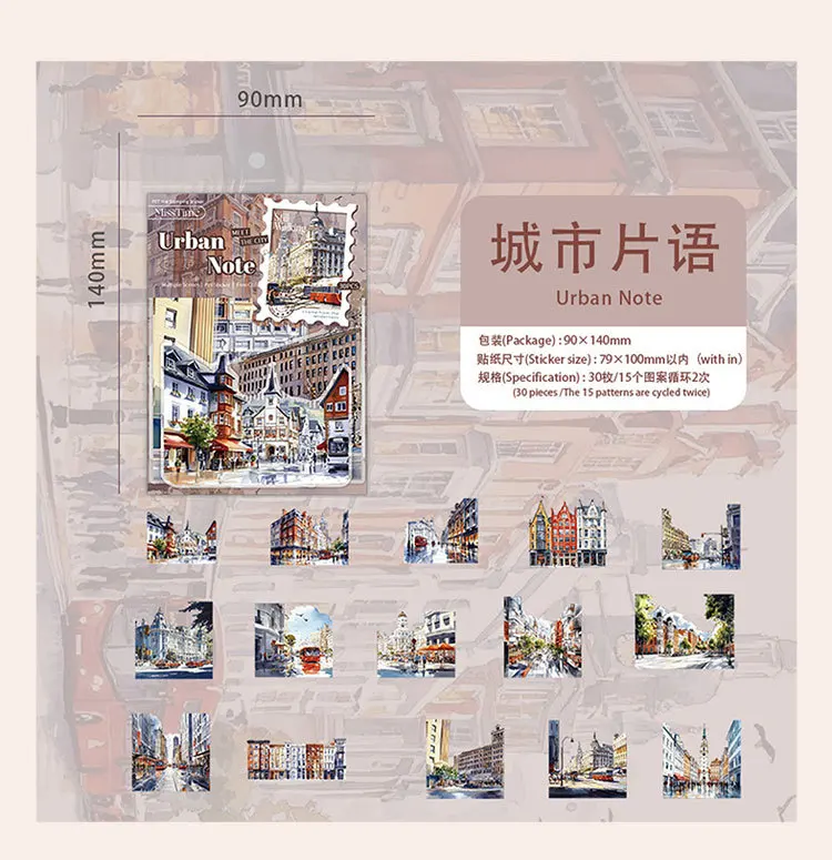 30pcs/1lot Kawaii Stationery Stickers Landscape Collection Language Junk Journaling Decorative Scrapbooking for Scrapbook