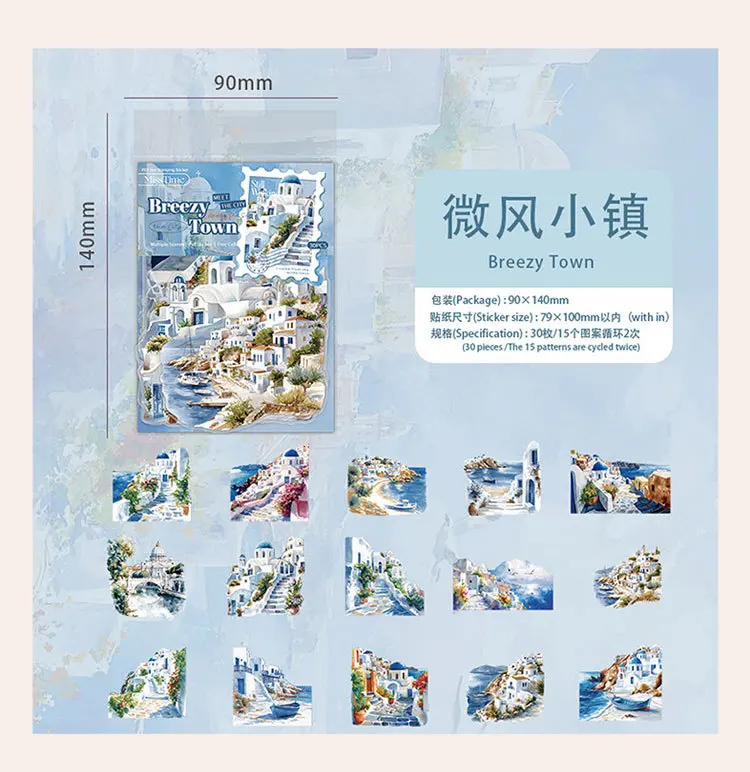 30pcs/1lot Kawaii Stationery Stickers Landscape Collection Language Junk Journaling Decorative Scrapbooking for Scrapbook