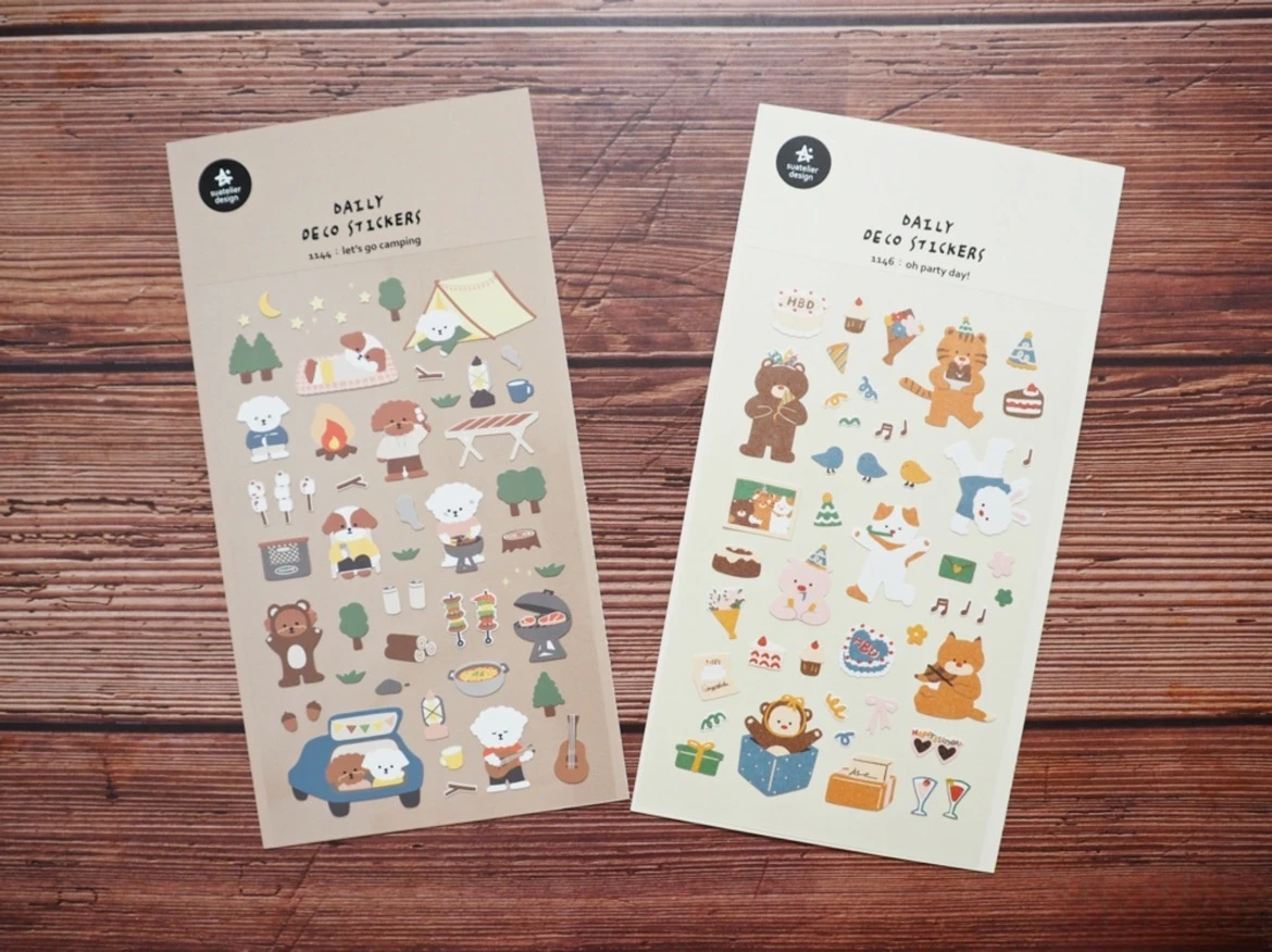Korean Import Suatelier Go Camping Puppy Party Day Stickers Scrapbooking Diy Journal Dairy Cute Decor Stationery Sticker