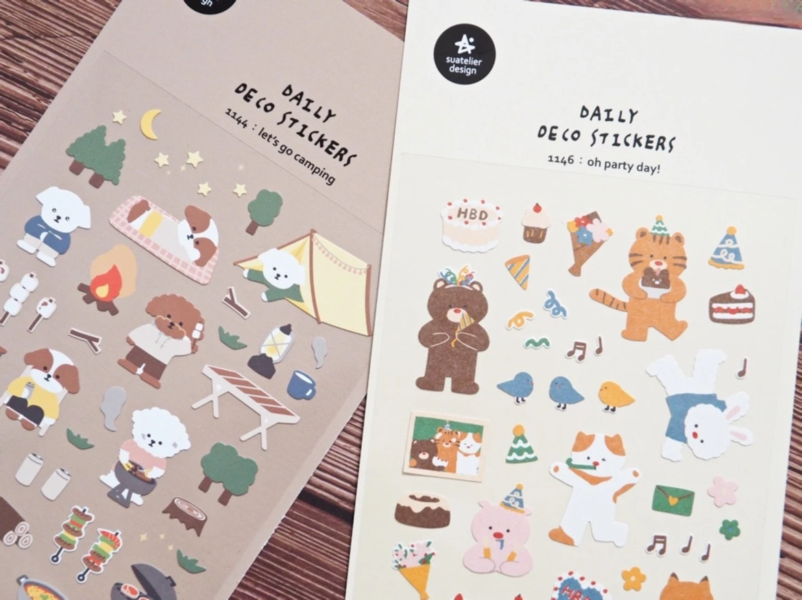 Korean Import Suatelier Go Camping Puppy Party Day Stickers Scrapbooking Diy Journal Dairy Cute Decor Stationery Sticker