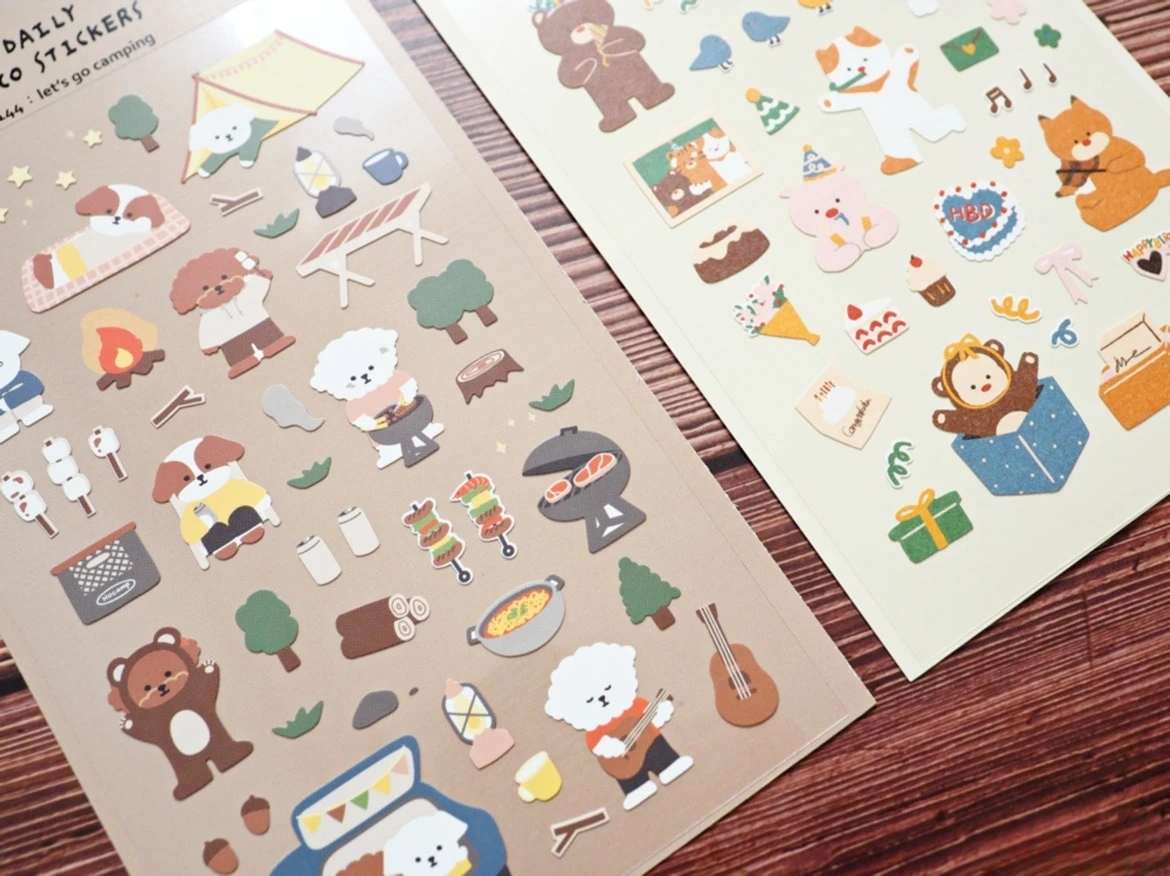 Korean Import Suatelier Go Camping Puppy Party Day Stickers Scrapbooking Diy Journal Dairy Cute Decor Stationery Sticker