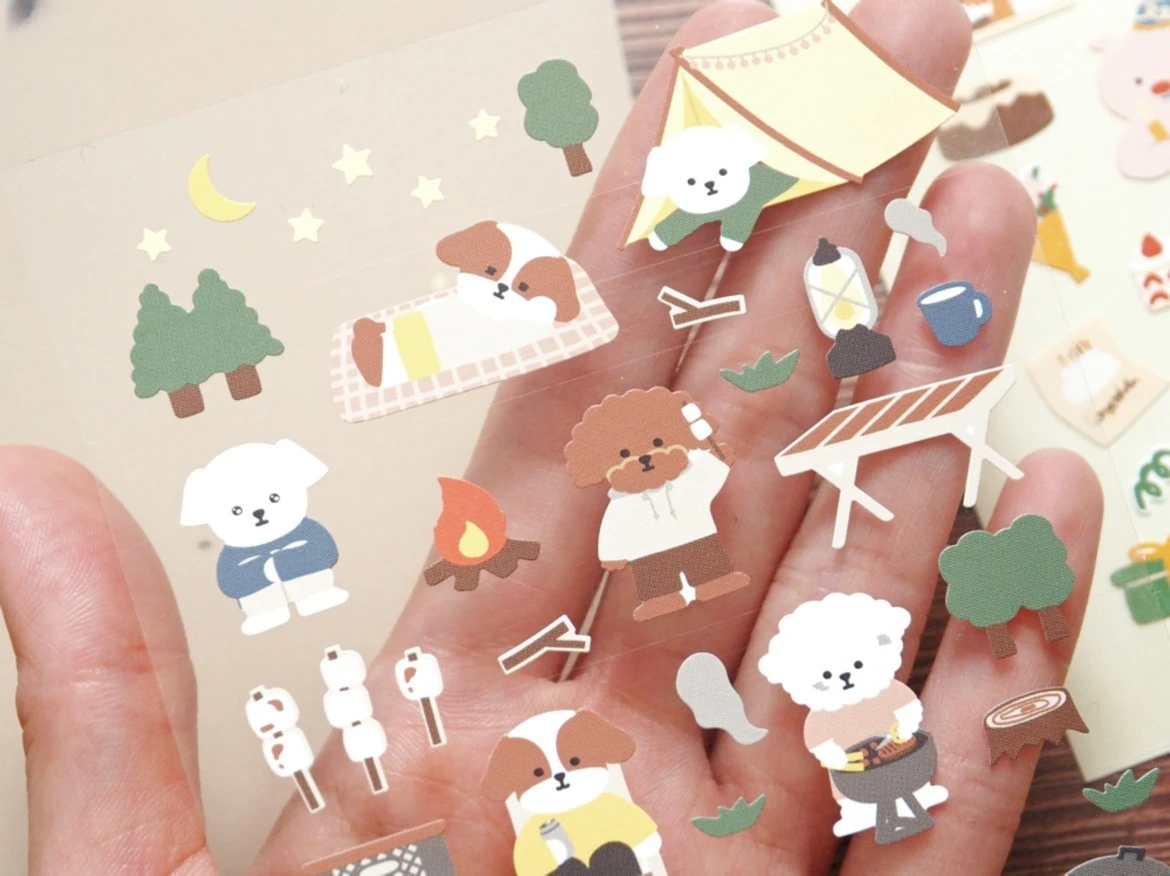 Korean Import Suatelier Go Camping Puppy Party Day Stickers Scrapbooking Diy Journal Dairy Cute Decor Stationery Sticker