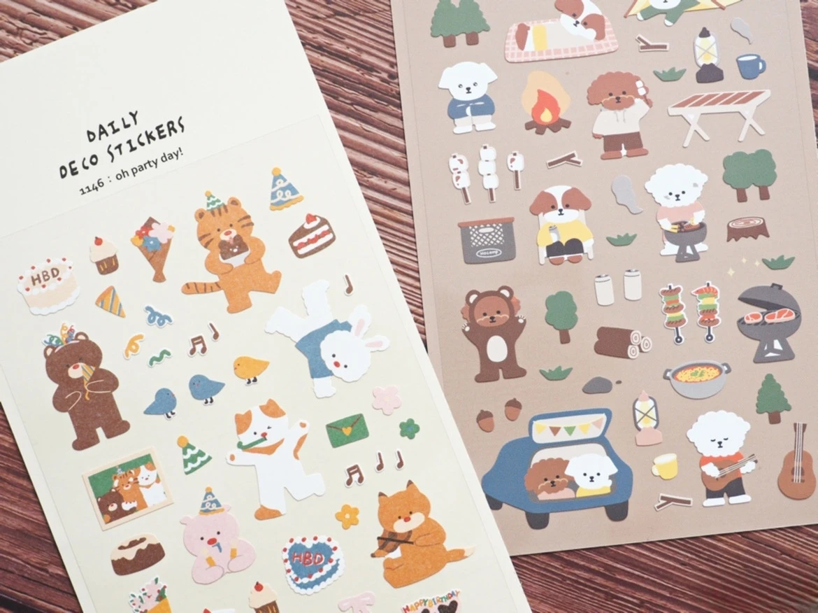 Korean Import Suatelier Go Camping Puppy Party Day Stickers Scrapbooking Diy Journal Dairy Cute Decor Stationery Sticker