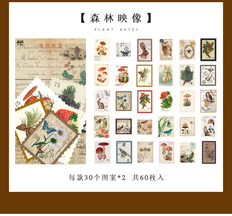 60pcs/lot Kawaii Stationery Stickers Retro mushroom Diary Planner Decorative Mobile Stickers Scrapbooking DIY Craft Stickers