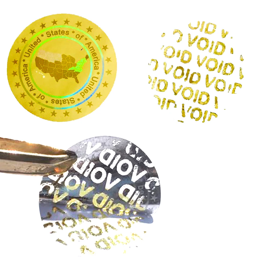 United states of America Hologram stickers in 20mm GOLD SILVER New design Holographic security stickers VOID after removed