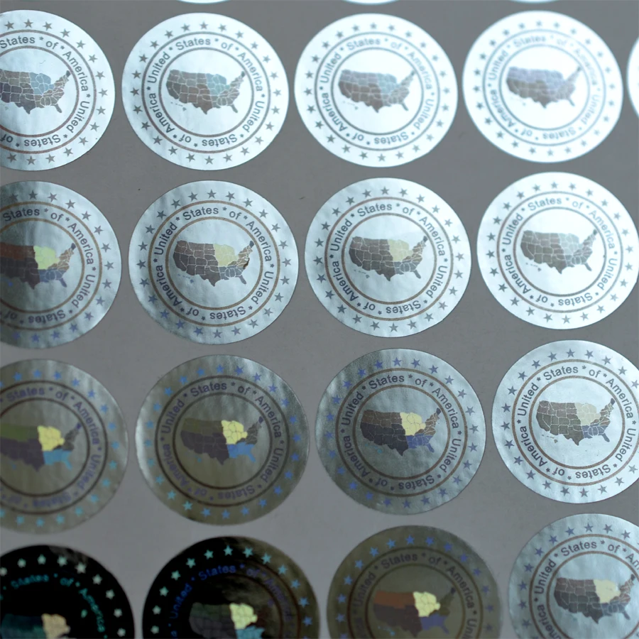 United states of America Hologram stickers in 20mm GOLD SILVER New design Holographic security stickers VOID after removed